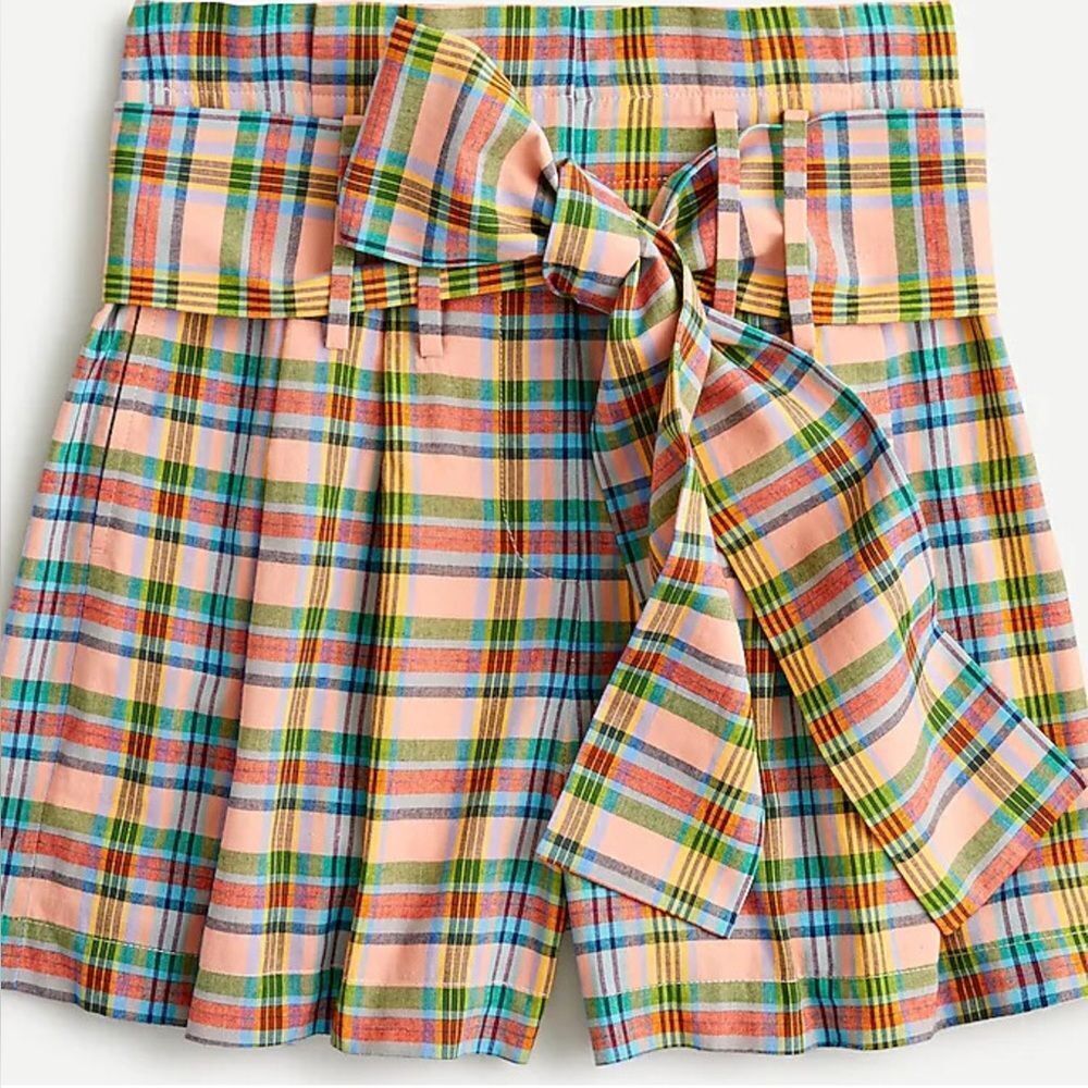 J. Crew plaid pleated high waist shorts with belt and wide legs 2 NWOT